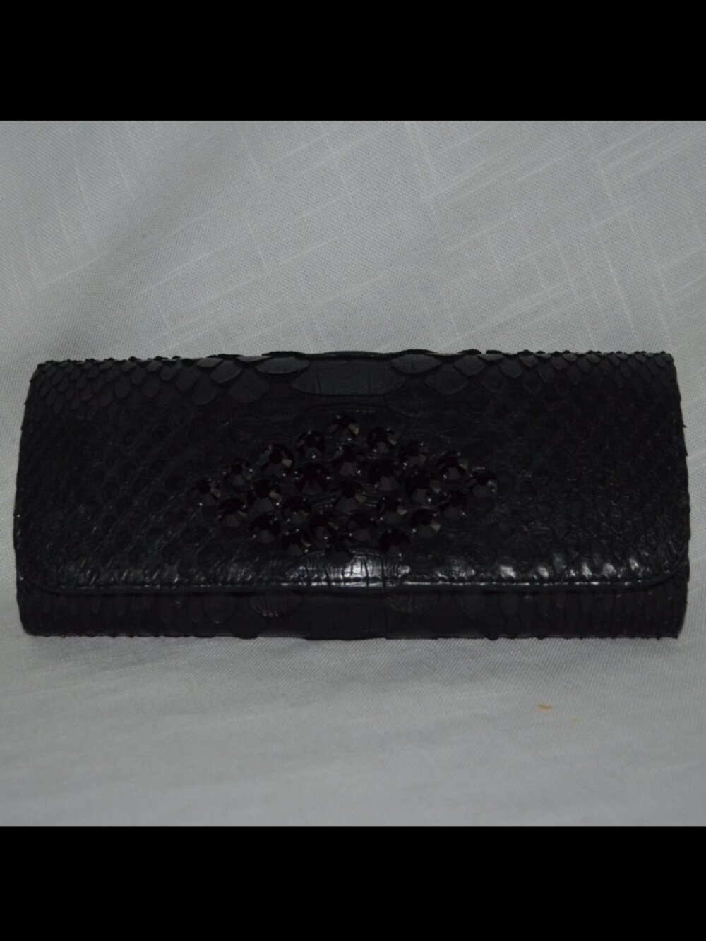 NWOT Ted Rossi Black Python Snakeskin w/ Beaded Detail Small Clutch